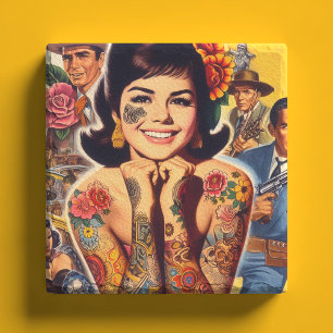 Posavasos De Piedra Chica tatuada al estilo antiguo