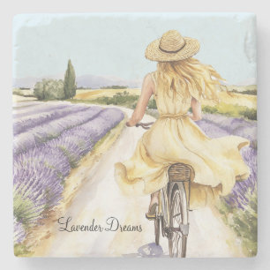 Posavasos De Piedra Chica Vestido Amarillo Bicicleta Camino Sueños Lav