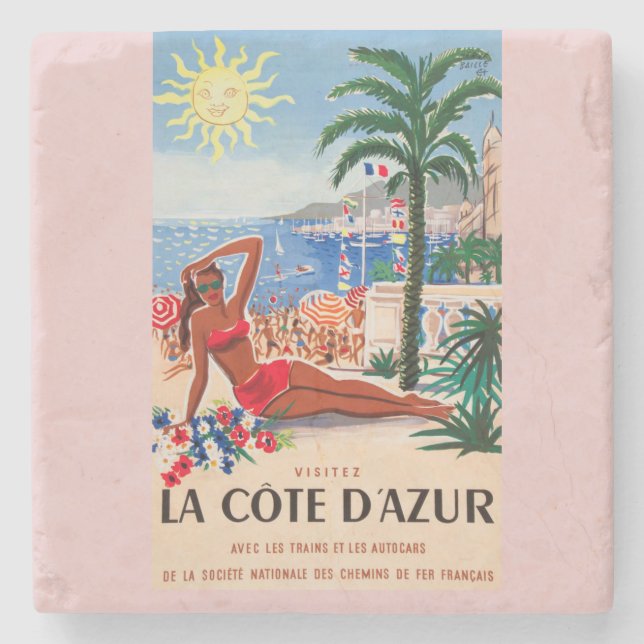 Posavasos De Piedra Chica Vintage Cote D'Azur Beach (Anverso)