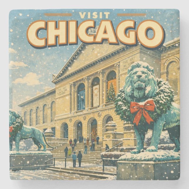 Posavasos De Piedra Chicago Art Institute in winter poster (Anverso)