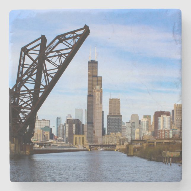 Posavasos De Piedra Chicago desde el río (Anverso)