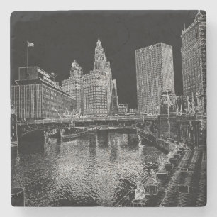 Posavasos De Piedra Chicago River 1967 Wrigley Building Sun Times Bldg
