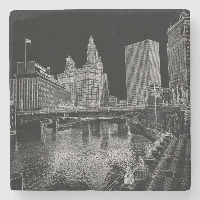 Posavasos De Piedra Chicago River 1967 Wrigley Building Sun Times Bldg (Anverso)