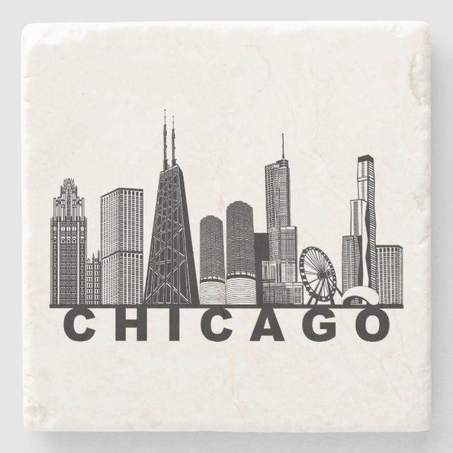 Posavasos De Piedra Chicago Skyline Silhouette  (Anverso)