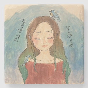 Posavasos De Piedra Chicas de pájaros azules no vuelen lejos