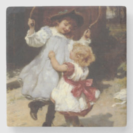 Posavasos De Piedra Chicas saltando con una pista que salta