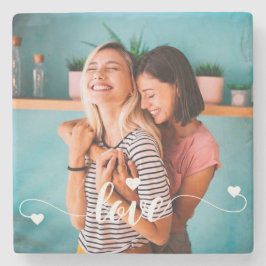 Posavasos De Piedra Chicas White Love Script con Heart Valentine