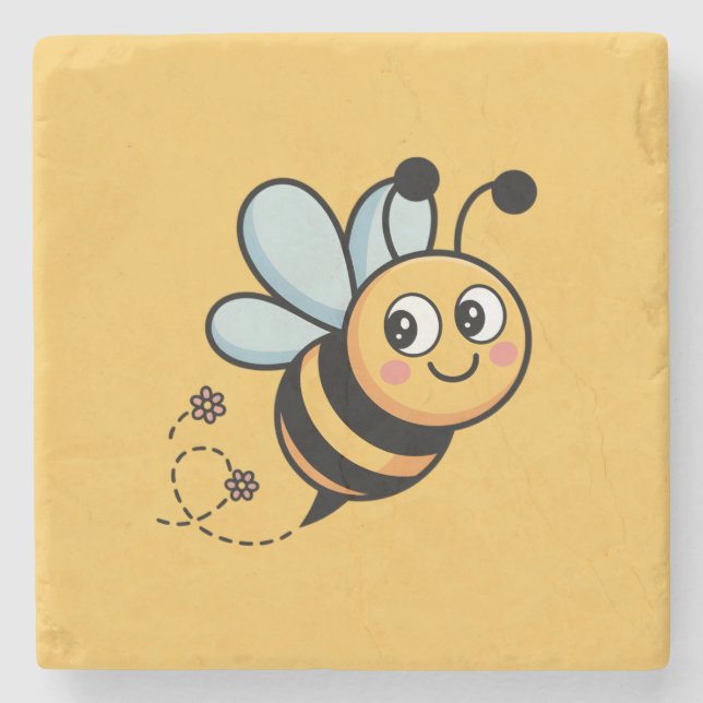 Posavasos De Piedra Child-Friendly Bee Mascot with Dotted Trail (Anverso)