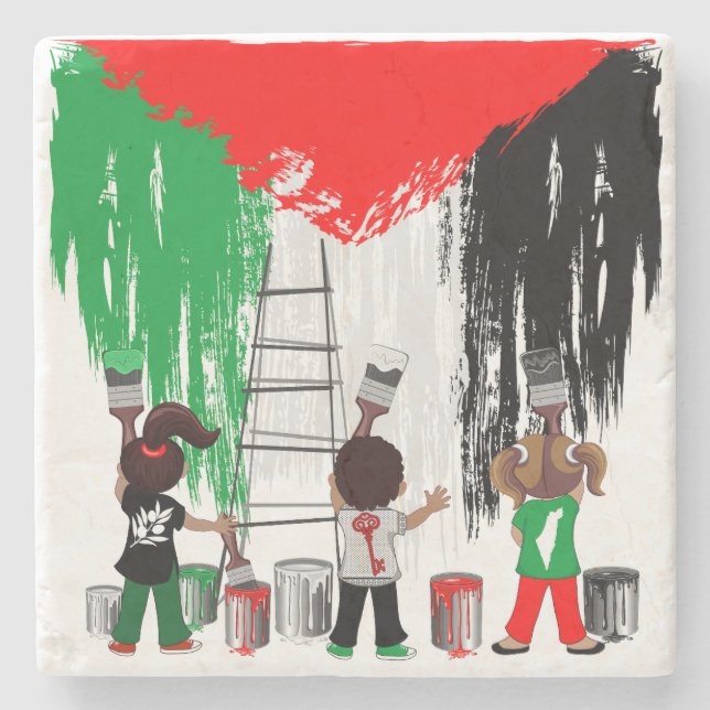 Posavasos De Piedra Children of Gaza Painting Palestine Flag  (Anverso)