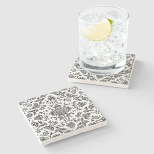 Posavasos De Piedra Chinoisería Floral Negro y Blanco Acuarela