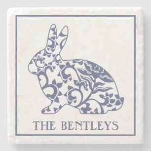 Posavasos De Piedra Chinoiserie Bunny Rabbit Stone Coasters
