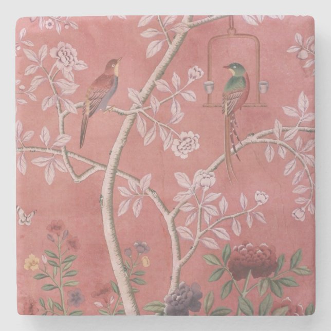Posavasos De Piedra Chinoiserie rosa (Anverso)