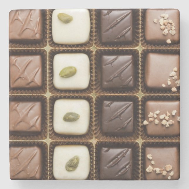 Posavasos De Piedra Chocolate de lujo hecho a mano en una caja (Anverso)