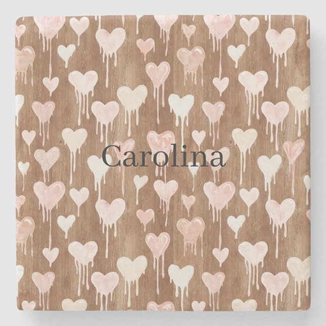 Posavasos De Piedra Chocolate Pink Cream Hearts Love Valentine's Day (Anverso)