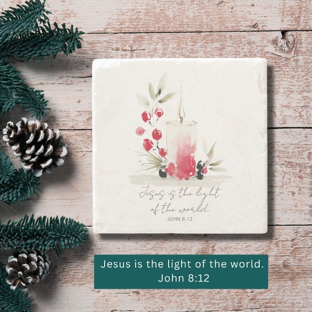 Posavasos De Piedra Christian Modern Faith Decor John 8:12 Candle  (Winter faith home décor makes lovely hostess & holiday party gifts. )