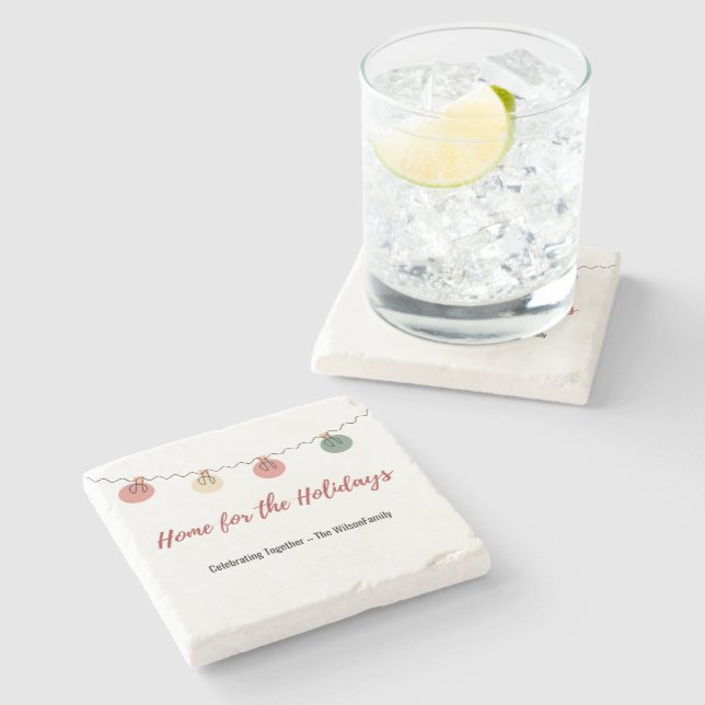 Posavasos De Piedra Christmas Coaster with Playful Holiday Icons (Lateral)