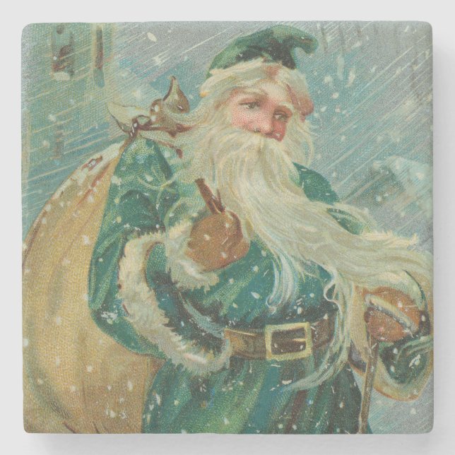 Posavasos De Piedra Christmas Greetings-Retro Santa Claus Postcard (Anverso)