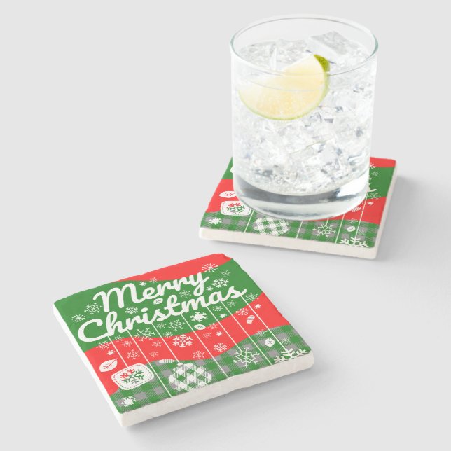 Posavasos De Piedra Christmas Stone Coaster – White Ornaments (Lateral)