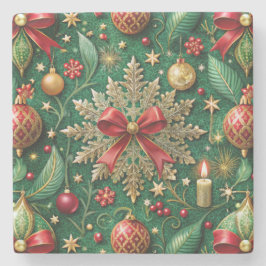 Posavasos De Piedra Christmas Theme Pattern Gold Snowflake