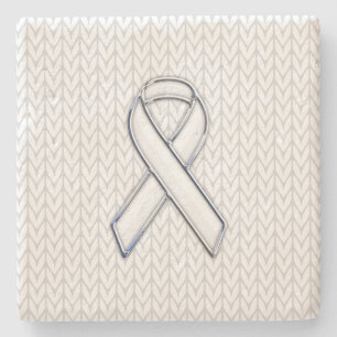 Posavasos De Piedra Chrome on White Chevrons Ribbon Awareness Print