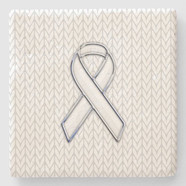 Posavasos De Piedra Chrome on White Chevrons Ribbon Awareness Print (Anverso)
