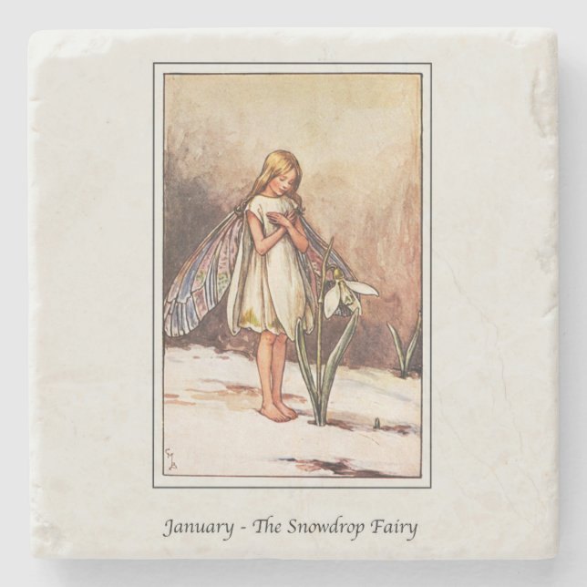 Posavasos De Piedra Cicely Mary Barker - Fairy de enero (Anverso)