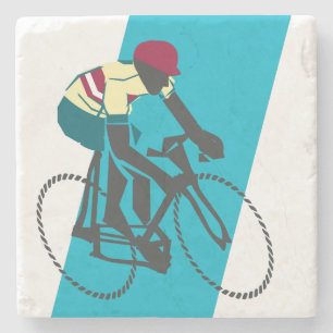 Posavasos De Piedra Ciclismo azul de estilo retro