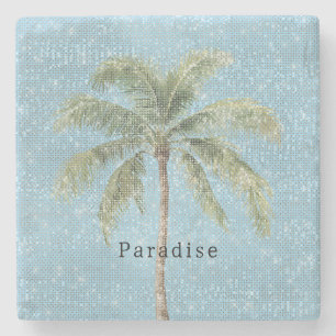 Posavasos De Piedra Cielo Azul Palma Tropical Brillo