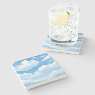 Posavasos De Piedra Cielo Lleno de Nubes   Pintura de Cielo Azul al Ac