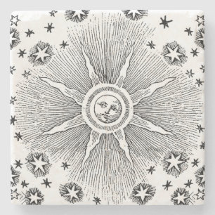 Posavasos De Piedra Cielo Nocturno Antiguo Estrellas Sol Zodiaco Medie