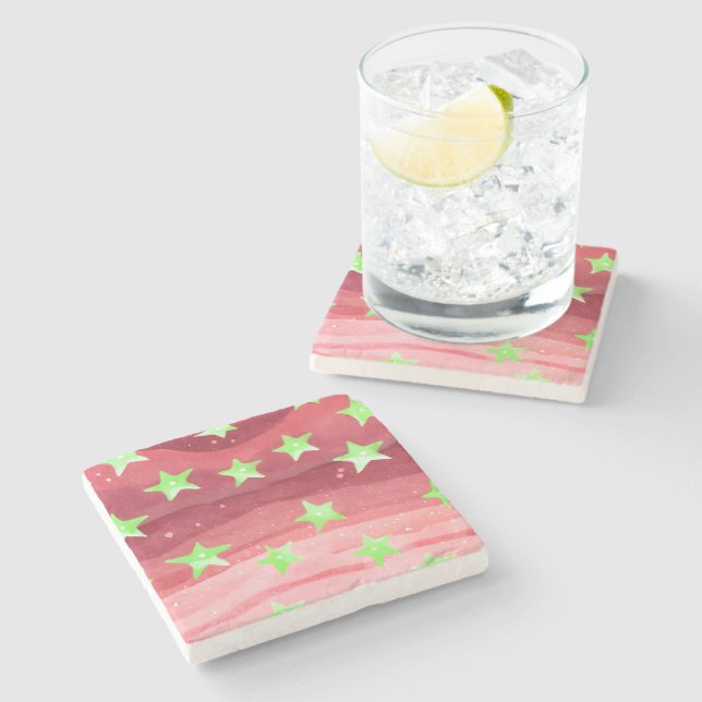 Posavasos De Piedra cielo rojo con estrellas (Lateral)