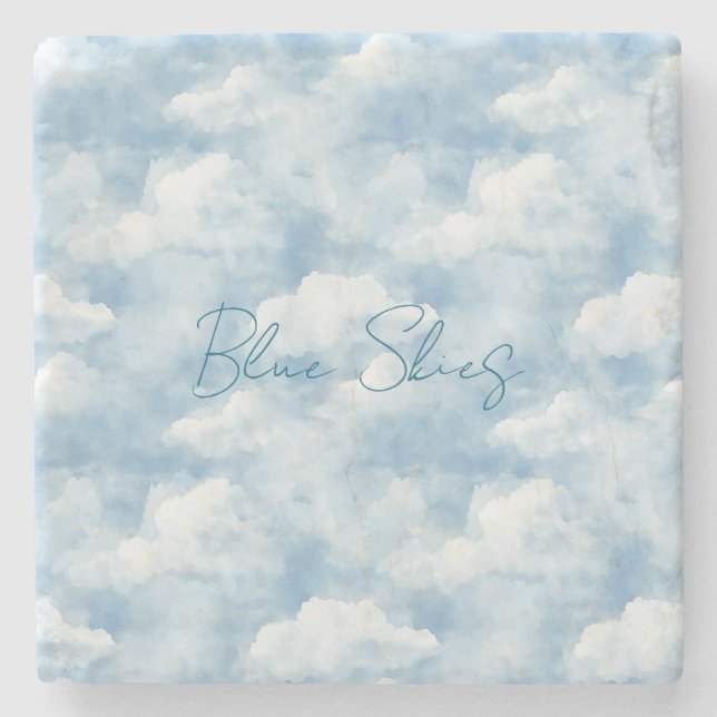 Posavasos De Piedra Cielos Azules Nubes (Anverso)