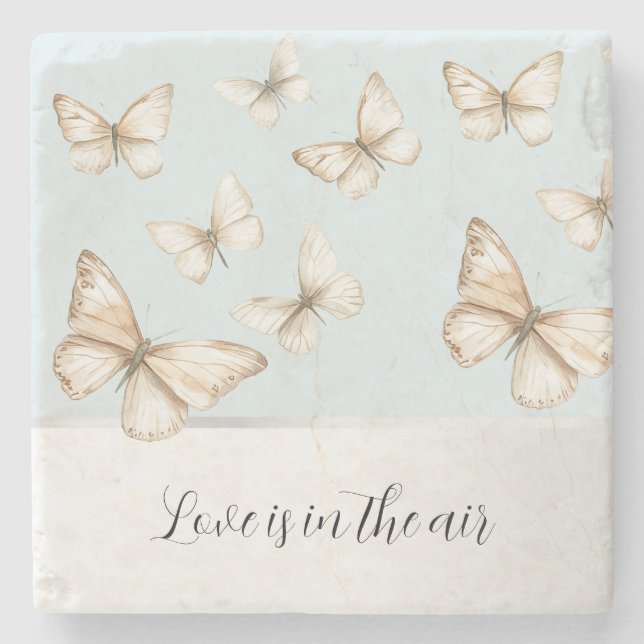 Posavasos De Piedra Cielos Azules y Mariposas  (Anverso)