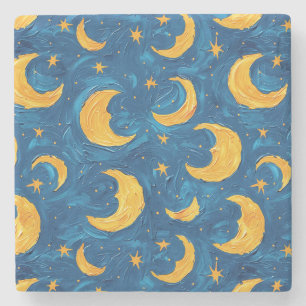 Posavasos De Piedra Cielos Estrellados Azul Oro Lunas Estrellas