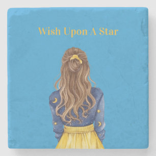Posavasos De Piedra Cielos Estrellados Lunas Chica Cabello Marrón