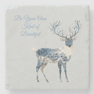 Posavasos De Piedra Ciervo Zorro Chic Azul Blanco Inspirador