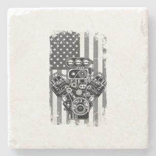 Posavasos De Piedra Cilindro de Coche Musculoso Antiguo Bandera Americ