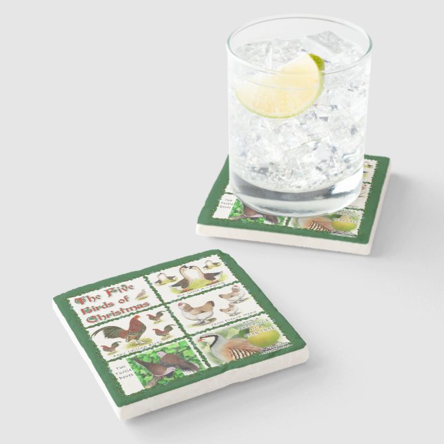 Posavasos De Piedra Cinco pájaros de Navidades (Lateral)