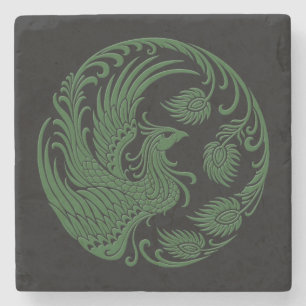 Posavasos De Piedra Círculo verde tradicional de Phoenix en negro