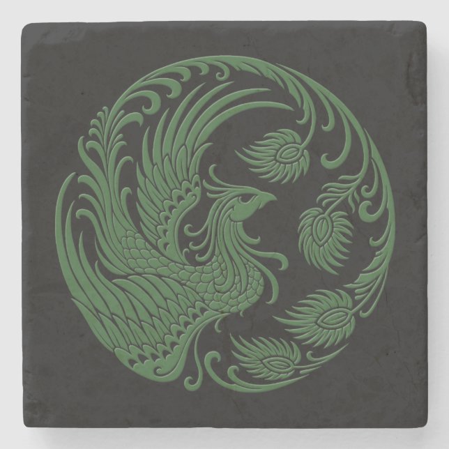 Posavasos De Piedra Círculo verde tradicional de Phoenix en negro (Anverso)