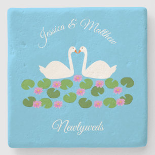 Posavasos De Piedra Cisnes blancas y nenúfares Bodas Personalizado
