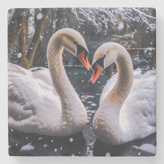 Posavasos De Piedra Cisnes románticos en un país maravillosamente inve (Anverso)