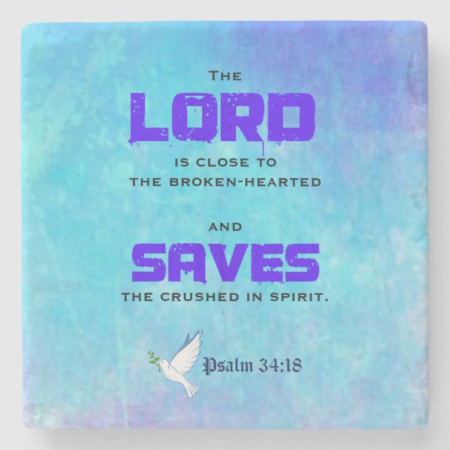 Posavasos De Piedra Cita bíblica inspiradora Pslam 34:18 (Anverso)
