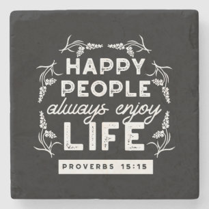 Posavasos De Piedra Cita cristiana inspiradora de Proverbios 15:15