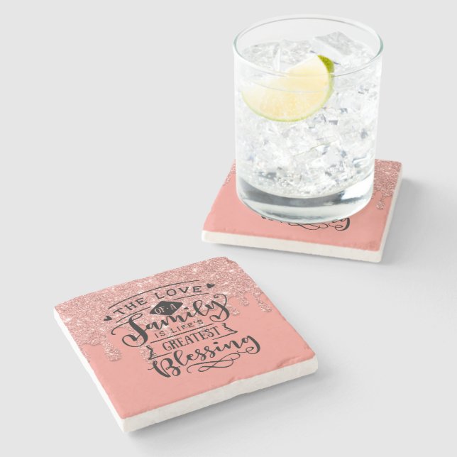 Posavasos De Piedra Cita de bendición familiar inspiradora (Lateral)