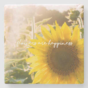 Posavasos De Piedra Cita de girasol "las flores son felicidad"