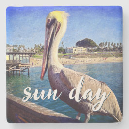Posavasos De Piedra Cita de Sun Day de Pelican Bird Ocean Beach Pier