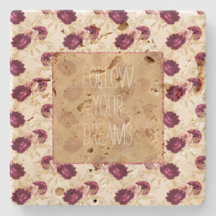 Posavasos De Piedra Cita floral crema rosa borgoñona