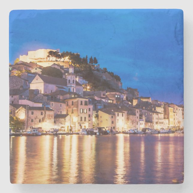 Posavasos De Piedra Ciudad croata de Sibenik de noche (Anverso)