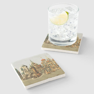 Posavasos De Piedra Ciudad de fantasía futurista Arte de horizonte de